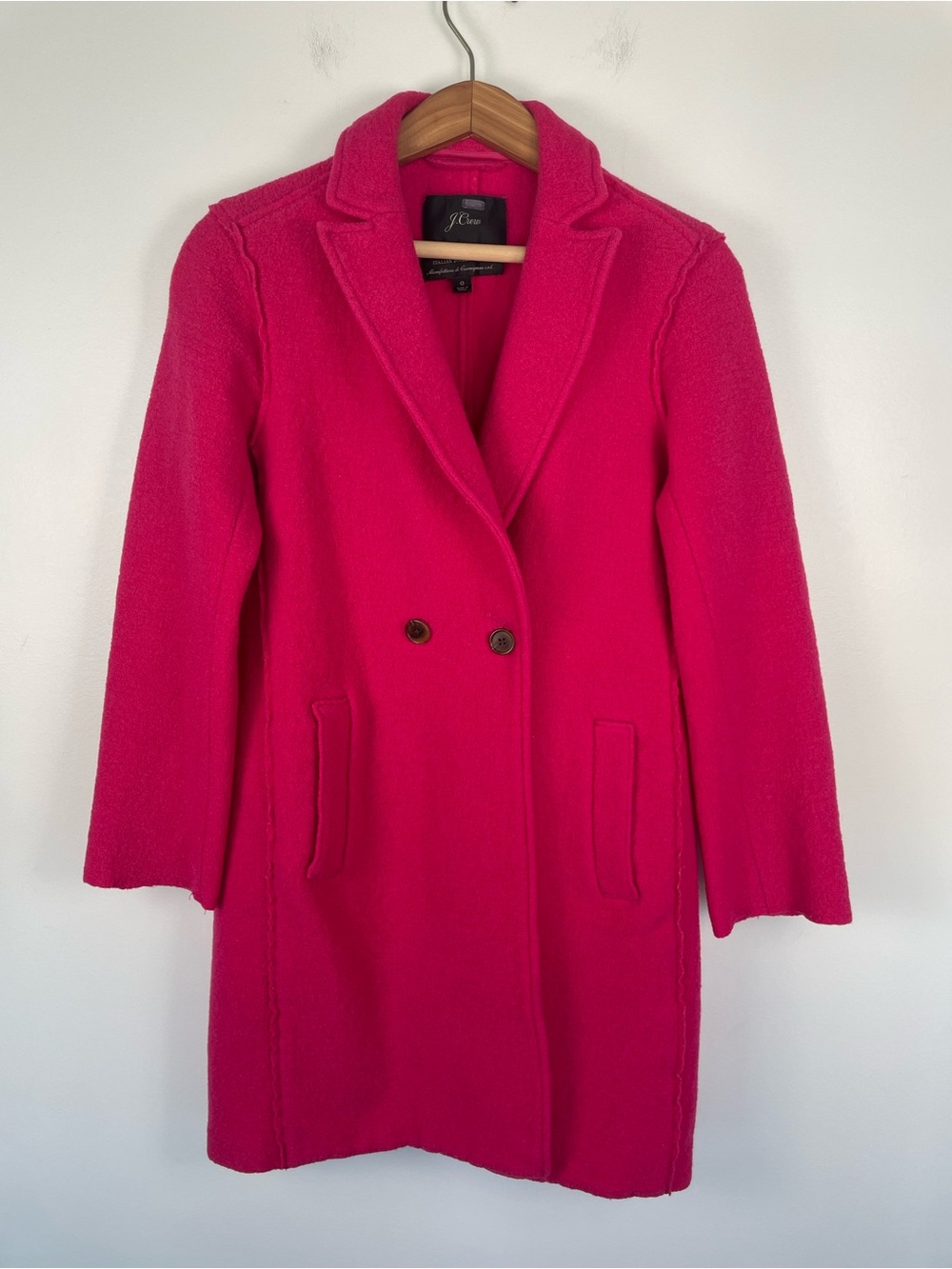 J.Crew Daphne Top Coat Italian Boiled Wool PINK Classic Mid Length US 0 Preppy